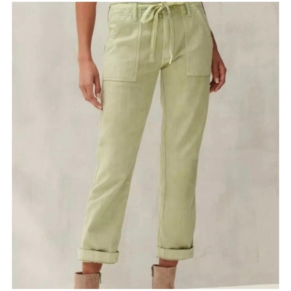 Lucky Brand Mid Rise Utility Straight Leg Pants Women 0 25 Olive Green Belted - Picture 4 of 13